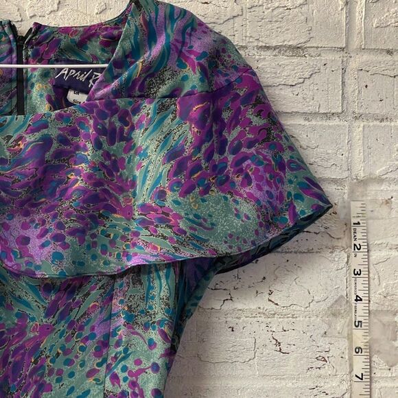 APRIL RAIN 80s does 30s Vintage Flowy Art Deco Midi Dress 4 - Picture 2 of 12